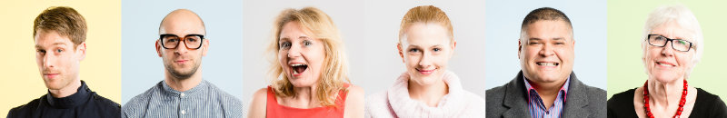 some portrait images of six different Goodwills Clients. Some old, some young, some with complex circumstances. Everyone gets treated with the same level of attention to detail and client care.